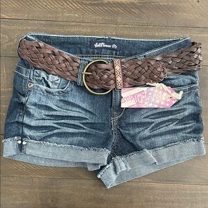 Wallflower Denim Shorts with Brown Braided Belt Size 5 NWT